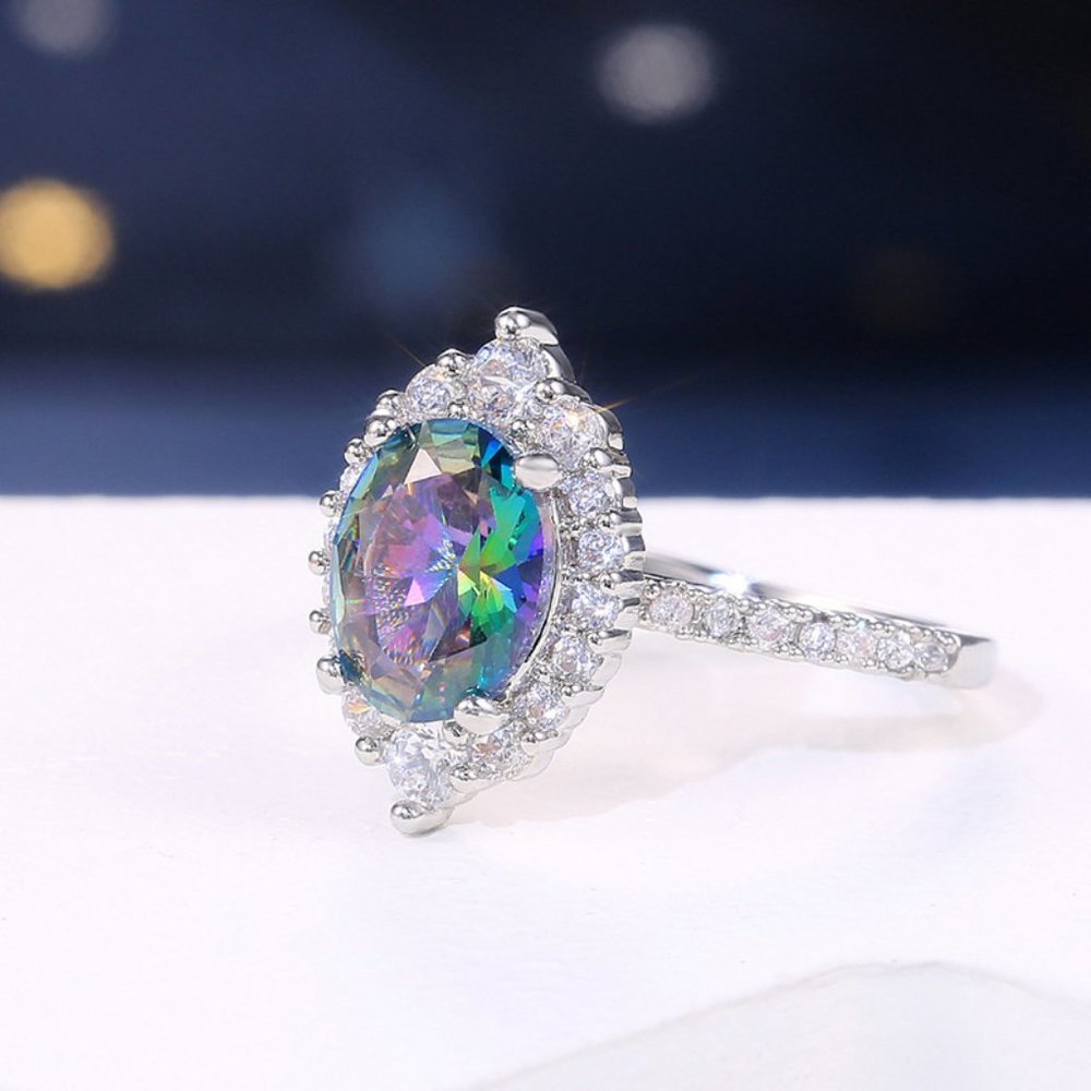 *NEW 925 Silver Mystic Topaz Halo Ring - Picture 8 of 9